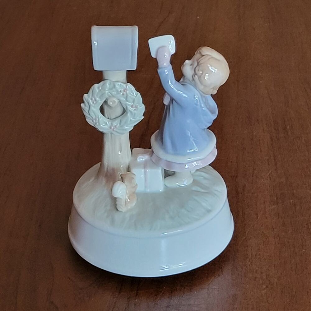 Vintage Roman Rotating Music Box Figurine Christmas letter to Santa Girl